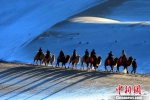 图为游客骑骆驼穿行于“沙雪”间。(资料图) 张晓亮 摄 - 甘肃新闻