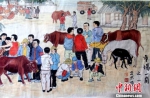 图为工笔画《繁荣兴旺的红牛交易市场一角》。　郭惠民 摄 - 甘肃新闻