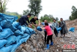 图为陇南救灾工作人员和当地村民搭建临时堤坝。　刘敏 摄 - 甘肃新闻